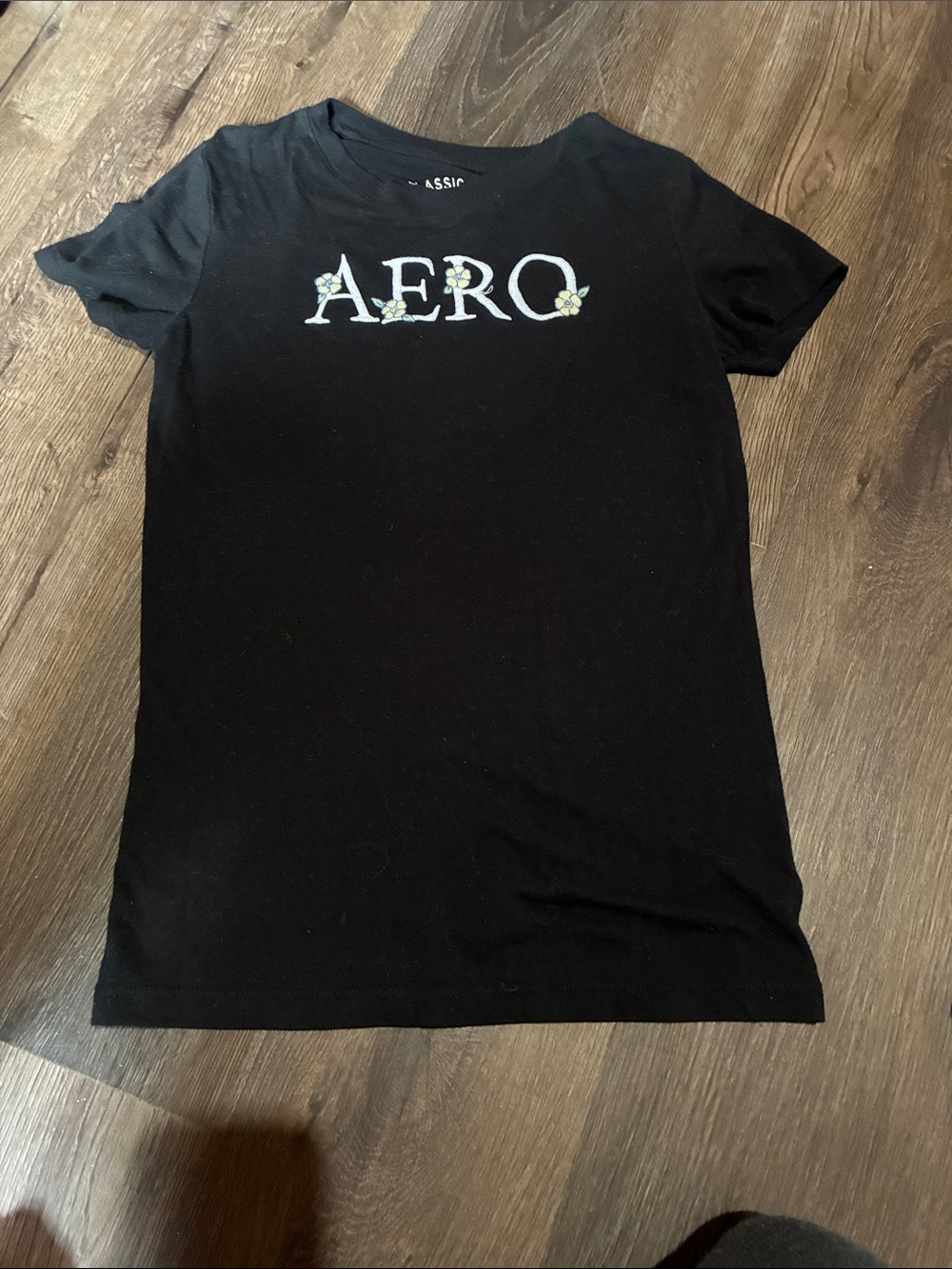 Aeropostale Black Short Sleeve Tee with Floral 'AERO' Logo